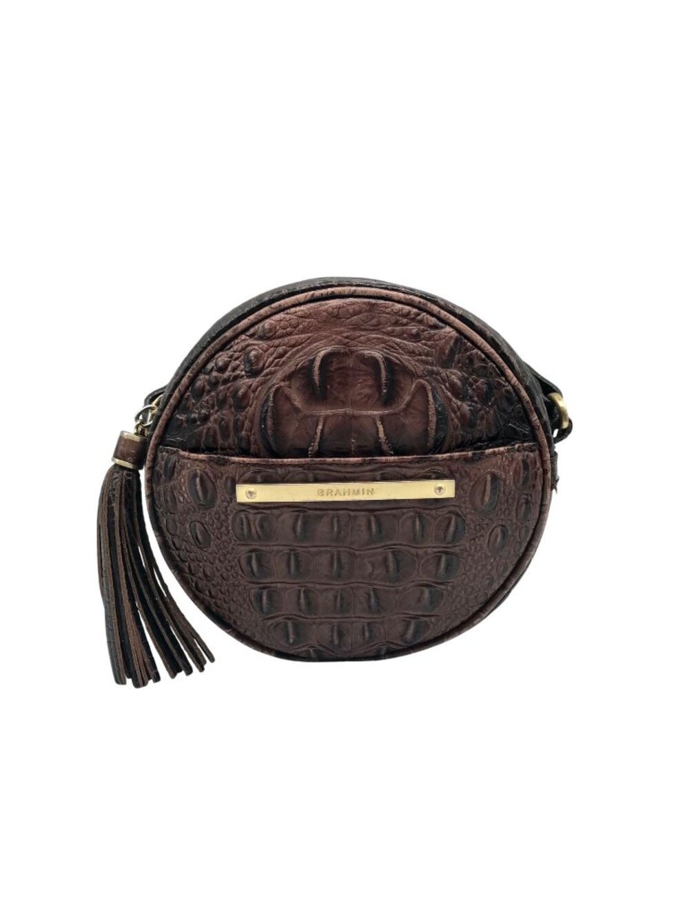 Brahmin Brown Croc Embossed Round Belle Melbourne Crossbody